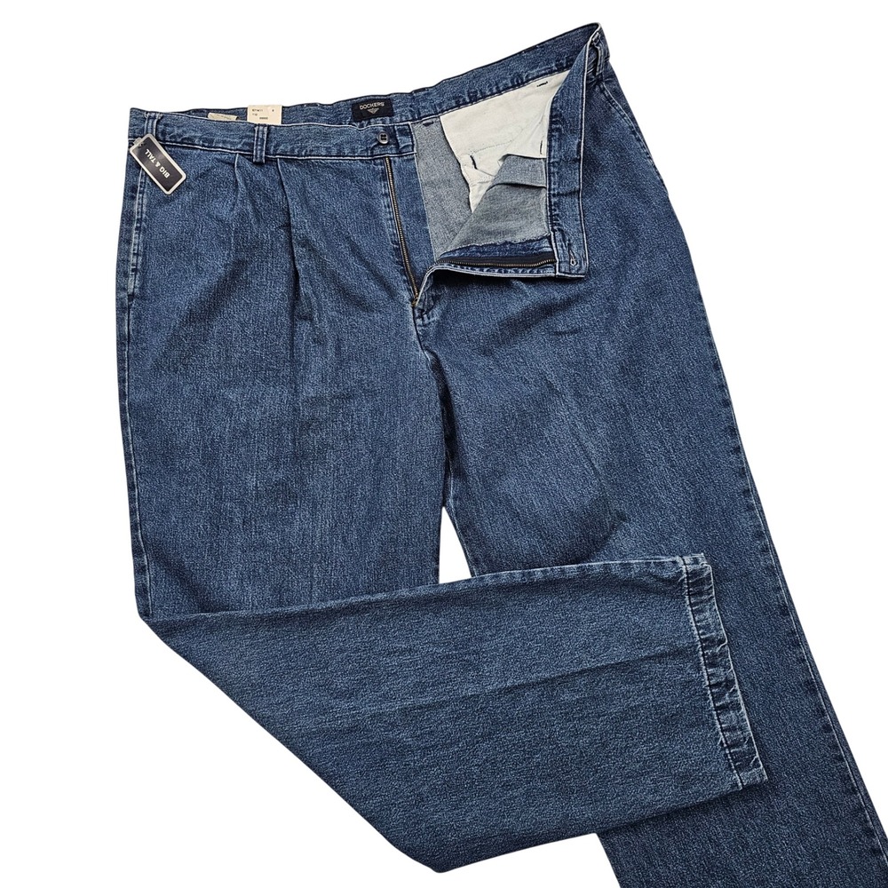 NEW Dockers Denim Pants Mens 46x34‎ Blue Pleated Classic Vintage Big and Tall